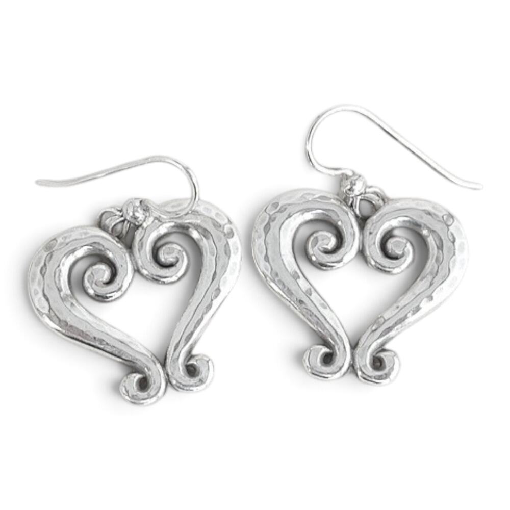 Brighton Genoa Heart Dangle Earrings Hammered Finish French Hook Retired